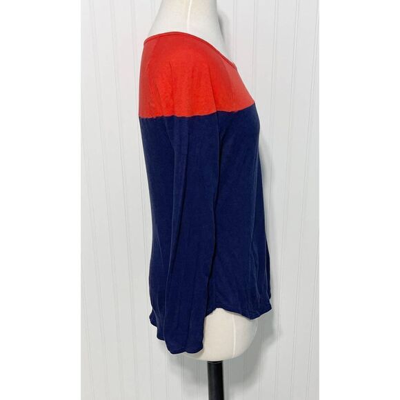 Athleta Shanti Colorblock Pullover Long Sleeve T-Shirt Scoop Neck Blue Medium - Picture 4 of 10